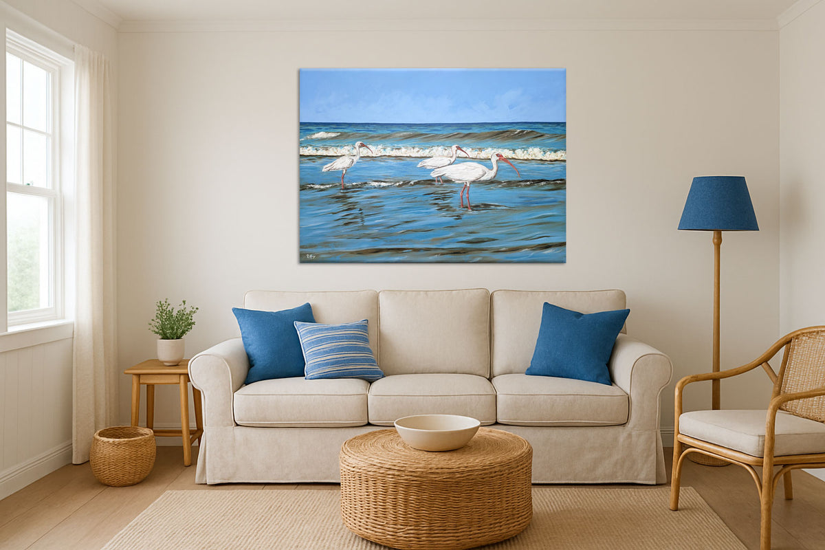 Tribe of Ibe - Ibis Bird Painting - Original Acrylic on Canvas - 36x48 Inches