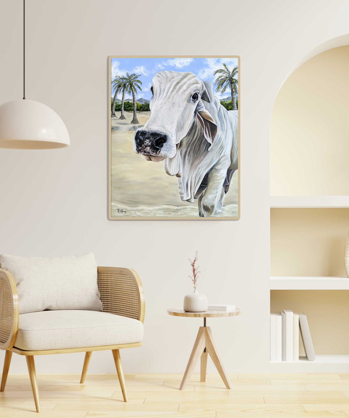 Alfonzo at the Beach - Brahman Cow Painting - Original Oil on Canvas - 24x30 Inches