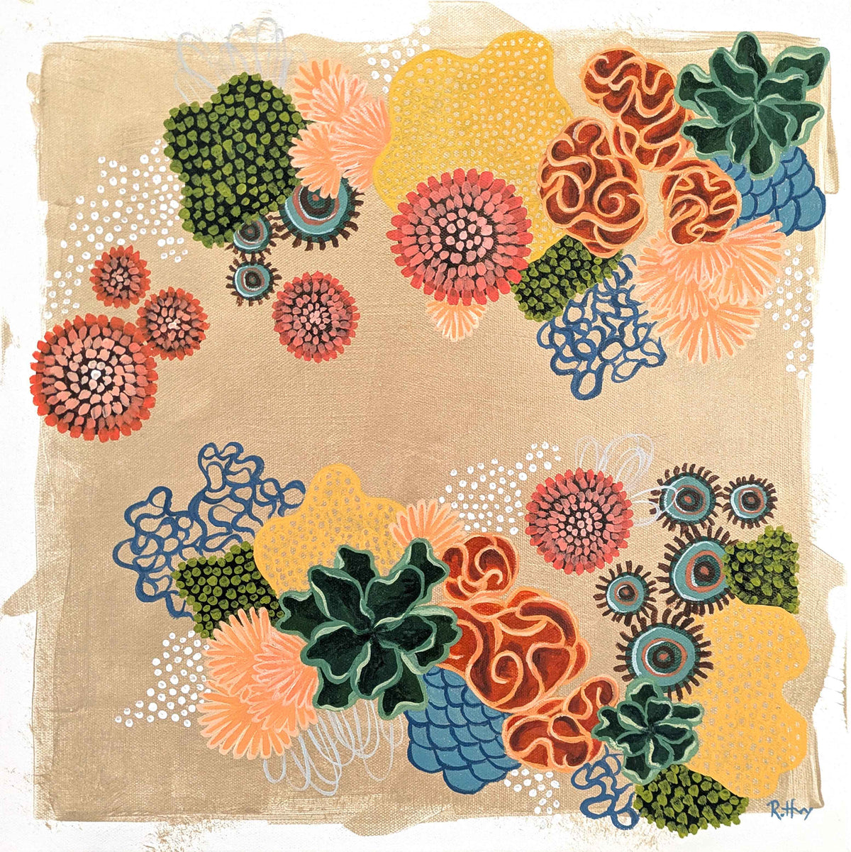 Blue Coral - Abstract Corals Painting- Original Acrylic on Canvas - 16x16 Inches