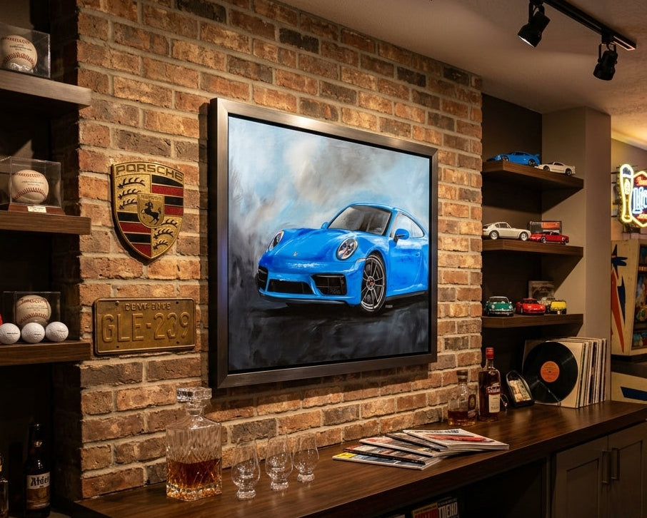 Modern Blue Porsche 911 GTS Fine Art Painting - Car Painting - Original Acrylic on Canvas - 20x24 Inches