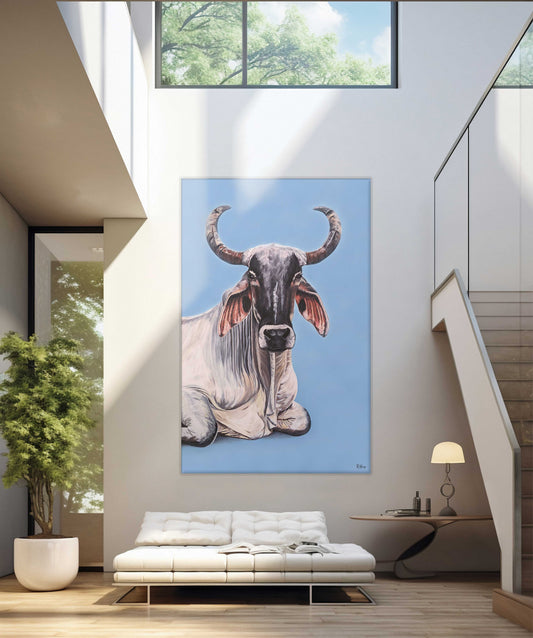 Celeste - Brahman Cow Painting - Original Acrylic on Canvas - 65x100 Inches
