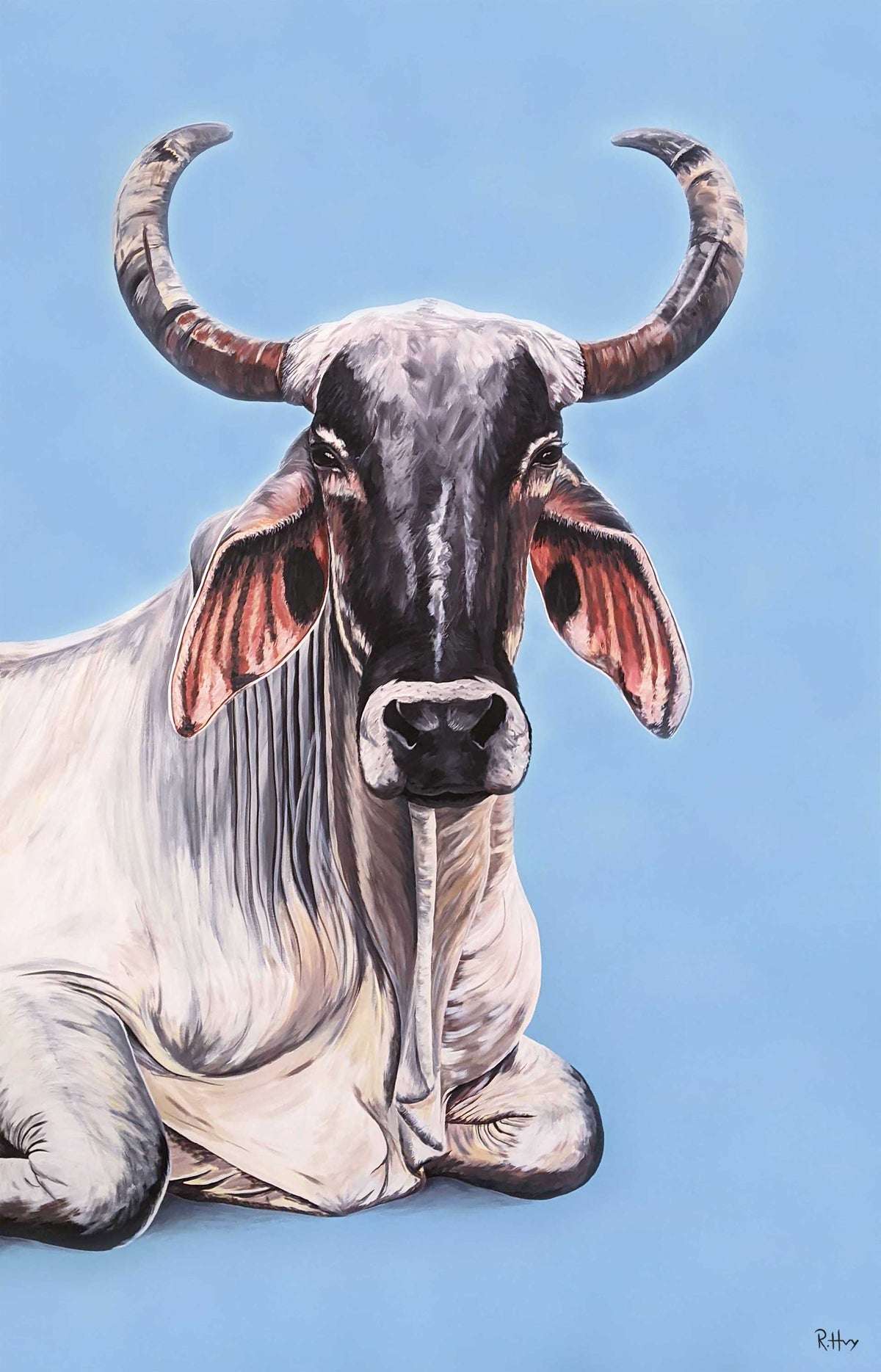 Celeste - Brahman Cow Painting - Original Acrylic on Canvas - 65x100 Inches