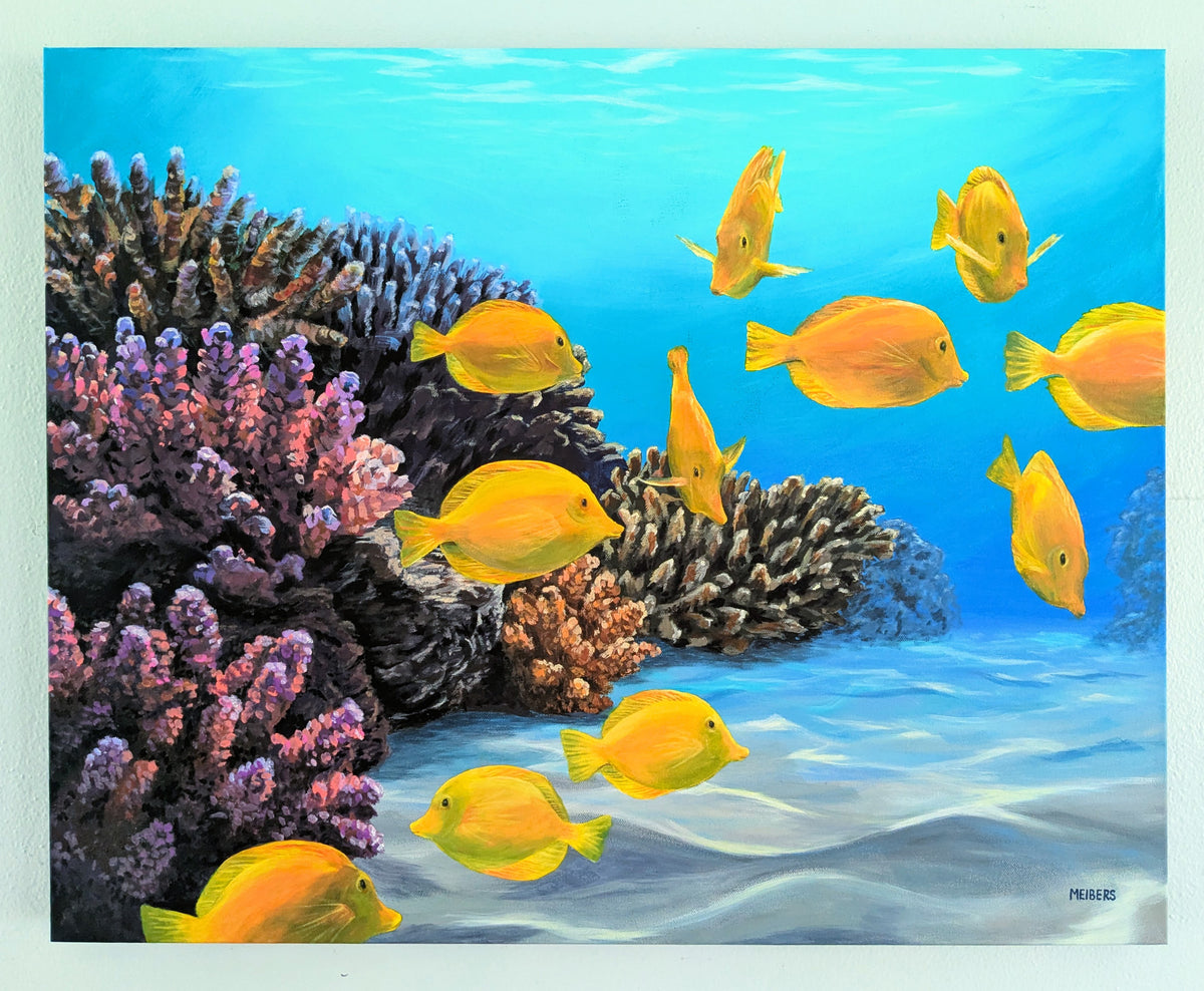Tangy - Yellow Tang Coral Painting - Original Acrylic on Canvas - 24x30 Inches