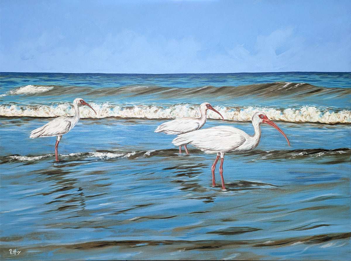 Tribe of Ibe - Ibis Bird Painting - Original Acrylic on Canvas - 36x48 Inches