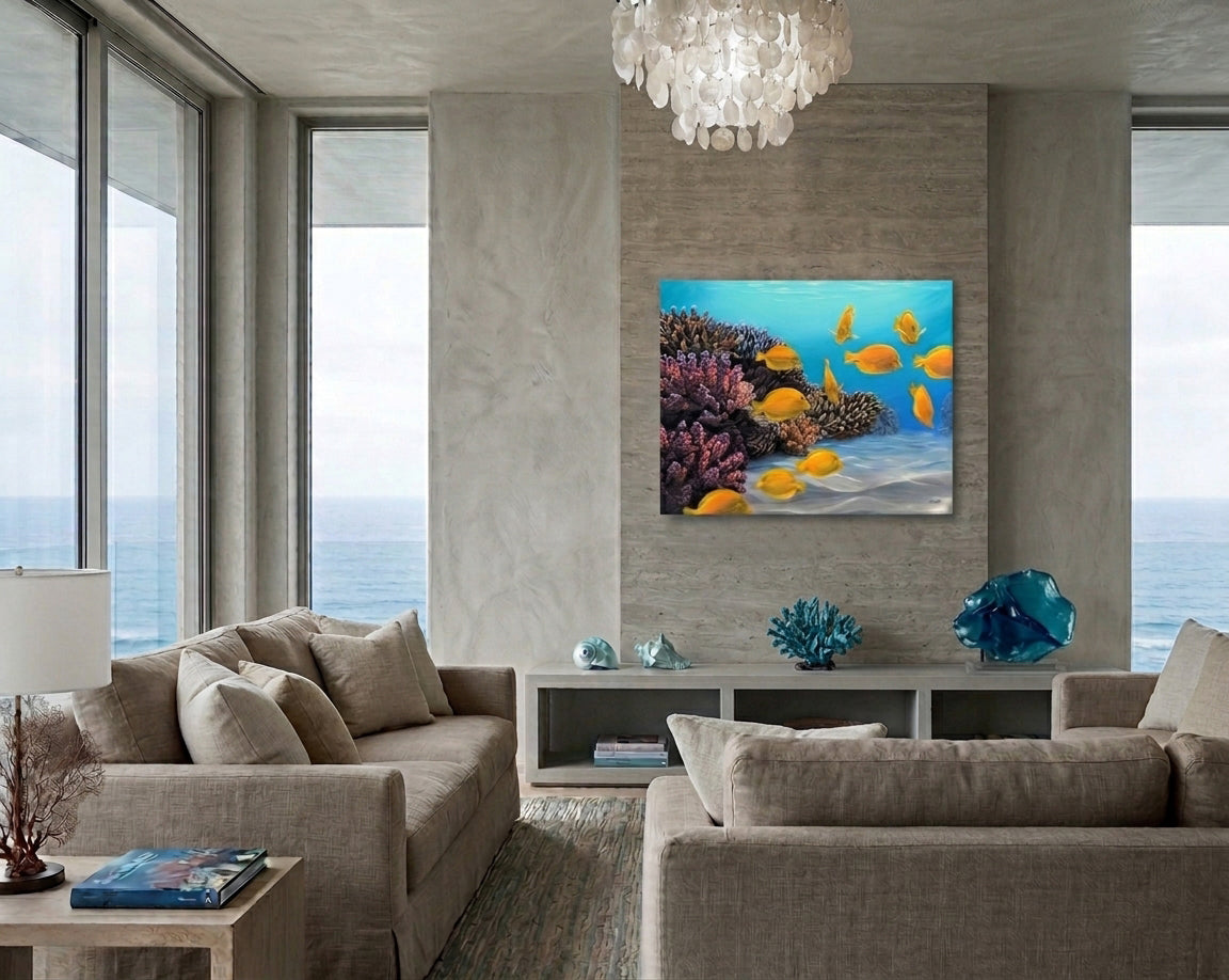 Tangy - Yellow Tang Coral Painting - Original Acrylic on Canvas - 24x30 Inches