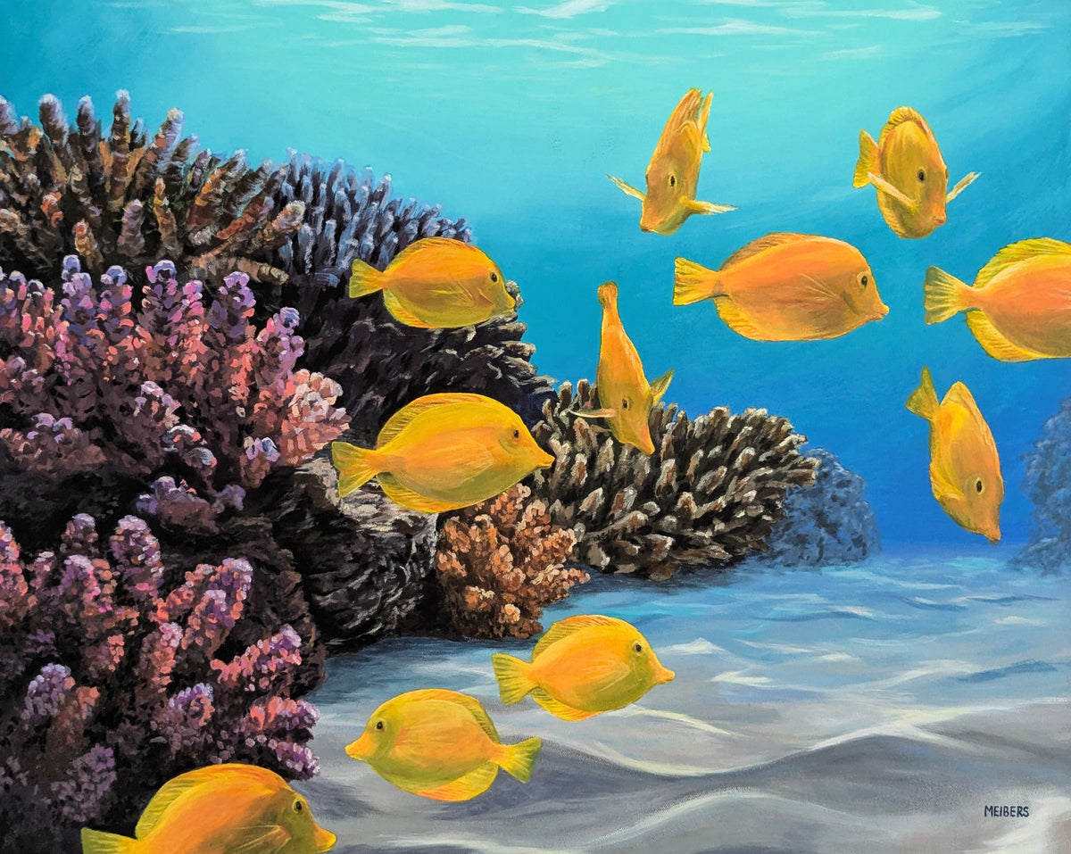 Tangy - Yellow Tang Coral Painting - Original Acrylic on Canvas - 24x30 Inches